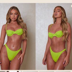 Lime Green Ruched Bandeau Bikini Set